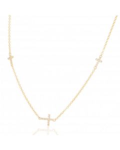 New 9ct Gold Cubic Zirconia Triple Cross Chain Necklace