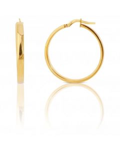 New 9ct Gold 25mm Rectangular Tube Creole Hoop Earrings