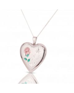 New Sterling Silver Rose Mum Heart Locket & Chain Necklace