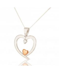 New Sterling Silver Two-Colour Cubic Zirconia Set Heart Necklace