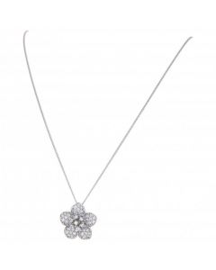 Pre-Owned 9ct White Gold Cubic Zirconia Flower Cluster Necklace