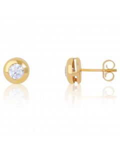 New 9ct Yellow Gold 6mm Cubic Zirconia Domed Stud Earrings