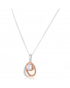New Sterling Silver & Rose Finish Cubic Zirconia Pendant & Chain