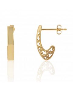 New 9ct Gold Filligree Side Detail Long Huggie Stud Earrings