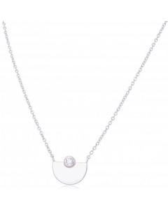 New Sterling Silver Cubic Zirconia Half Disc Necklace