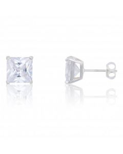 New Sterling Silver 8mm Square Cut Cubic Zirconia Stud Earrings