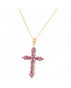 New 9ct Gold Reversible Sapphire & Ruby Cross Pendant & Necklace