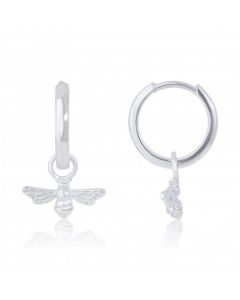 New Silver 12mm Huggie Hoops with Manchester Bee Charm Drop
