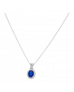 New Sterling Silver Blue Cubic Zirconia Pendant & Chain Necklace