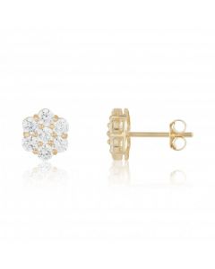 New 9ct Gold Cubic Zirconia Daisy Flower Cluster Stud Earrings