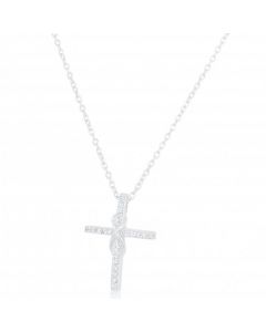 New Silver Small Cubic Zirconia Cross Pendant & Necklace