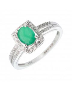New 14ct White Gold Emerald & Diamond Cluster Ring