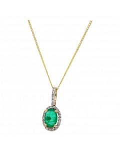 New 9ct Yellow Gold Emerald & Diamond Pendant & Chain Necklace
