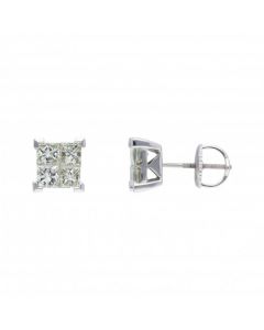 New 18ct White Gold 1.50ct Princess Cut Diamond Stud Earrings