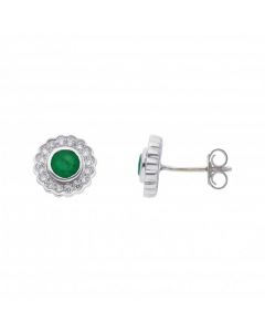 New 9ct White Gold Emerald & Diamond Round Cluster Stud Earrings