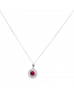 New 9ct White Gold Ruby & Diamond Round Pendant & Necklace