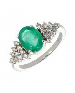 Pre-Owned 14ct White Gold Emerald & Diamond Cluster Ring