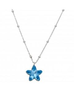 New Sterling Silver Blue Crystal Set Flower Pendant & Necklace