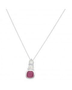 New 9ct White Gold Ruby & Diamond Pendant & Chain Necklace