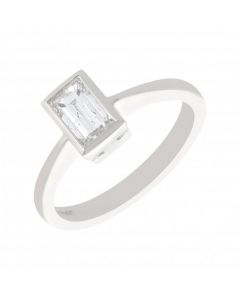 New 18ct White Gold 0.67 Ct Emerald Cut Diamond Solitaire Ring