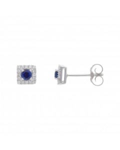 New 9ct White Gold Sapphire&Diamond Square Cluster Stud Earrings