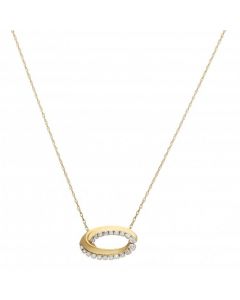 New 9ct Yellow Gold Diamond Set Double Loop Pendant & Necklace