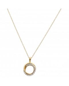 New 9ct Yellow Gold Diamond Set Double Hoop Pendant & Necklace