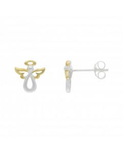 New Sterling Silver & Gold Plated Guardian Angel Stud Earrings
