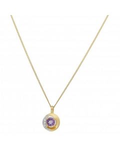 New 9ct Yellow Gold Amethyst & Diamond Swirl Pendant & Necklace