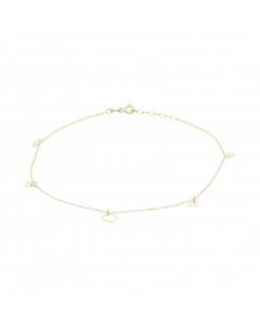 New 9ct Yellow Gold Dangly Heart 9 Inch Anklet