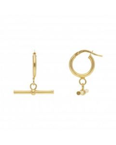 New 9ct Yellow Gold 10mm Creole with T-Bar Charm