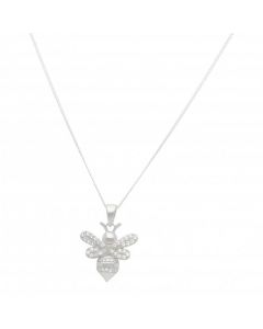 New Sterling Silver Cubic Zirconia Bee Pendant & Chain Necklace