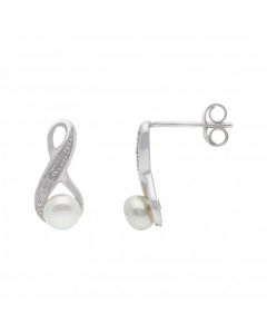 New 9ct White Gold Cultured Pearl & Diamond Stud Earrings