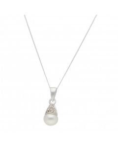New 9ct White Gold Fresh Water Cultured Pearl & Diamond Necklace
