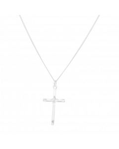 New Sterling Silver Diamond-Cut Cross Pendant & Chain Necklace