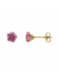 New 9ct Yellow Gold Pink Cubic Zirconia Flower Stud Earrings