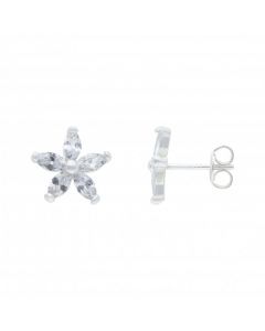 New Sterling Silver Cubic Zirconia Flower Stud Earrings
