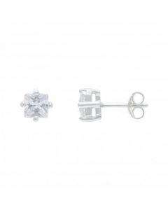 New Sterling Silver 5mm Square Cubic Zirconia Stud Earrings