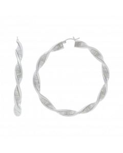 New Sterling Silver 50mm Moondust Twisted Hoop Earrings