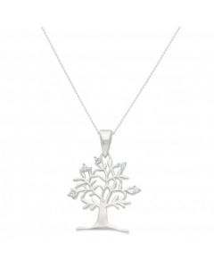 New Sterling Silver Cubic Zirconia Tree Of Life Necklace