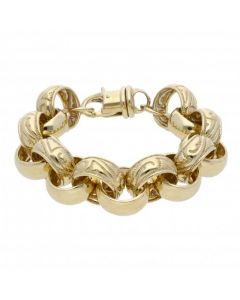 New 9ct Gold 10Inch Heavy Pattern & Plain Belcher Bracelet 2.8oz