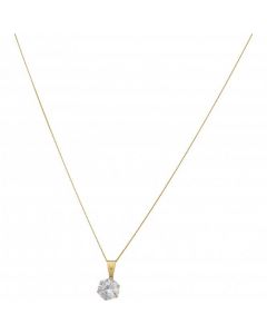 New 9ct Gold 6mm Cubic Zirconia Solitaire Pendant & Necklace