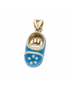 Pre-Owned 9ct Yellow Gold & Blue Enamel Childs Shoe Pendant