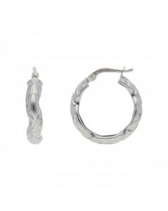 Pre-Owned 9ct White Gold Patterned Wave Creole Earrings