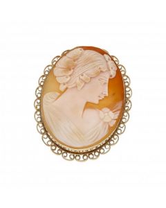 Pre-Owned 9ct Yellow Gold Large Oval Cameo Brooch