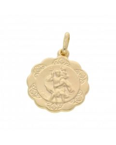 New 9ct Yellow Gold Hollow Round St Christopher Pendant