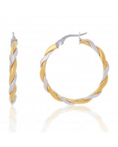 New 9ct Yellow & White Gold Twisted Hoop Earrings