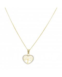 New 9ct Yellow & White Gold Tree Of Life Heart Pendant Necklace