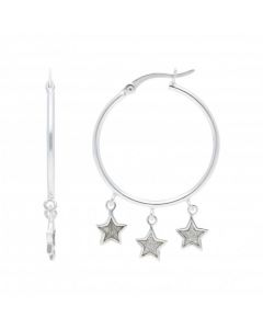 New Sterling Silver Moondust Star Dangly Hoop Earrings