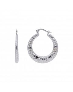 Pre-Owned 9ct White Gold Patterned Creole Earrings
